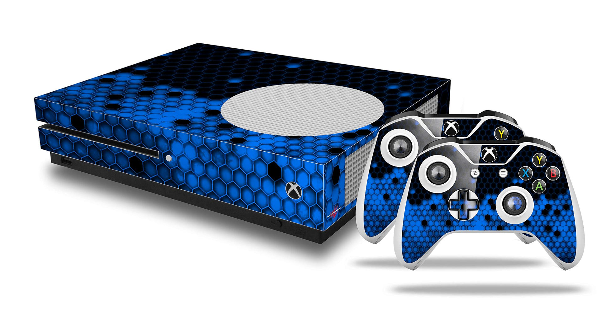 WraptorSkinz Decal Vinyl Skin Wrap Compatible with Xbox One S Console and Controllers - HEX Blue