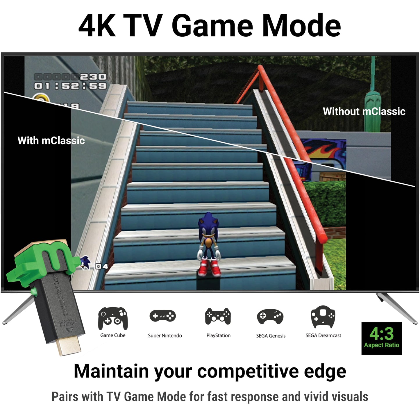 Marseille mClassic Retro Edition - Game Mode Image Enhancer for 4:3 Consoles - Green - Model MC9007-B - 1440p/60hz