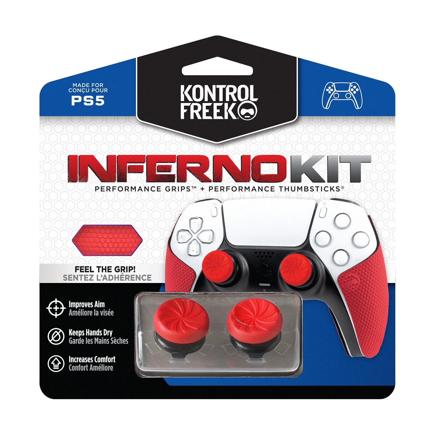 KontrolFreek FPS Freek Inferno Performance Kit for PS5 - Red Thumbsticks & Grips, Model PK-2040-PS5, Enhanced Gaming Performance