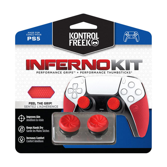 KontrolFreek FPS Freek Inferno Performance Kit for PS5 - Red Thumbsticks & Grips, Model PK-2040-PS5, Enhanced Gaming Performance