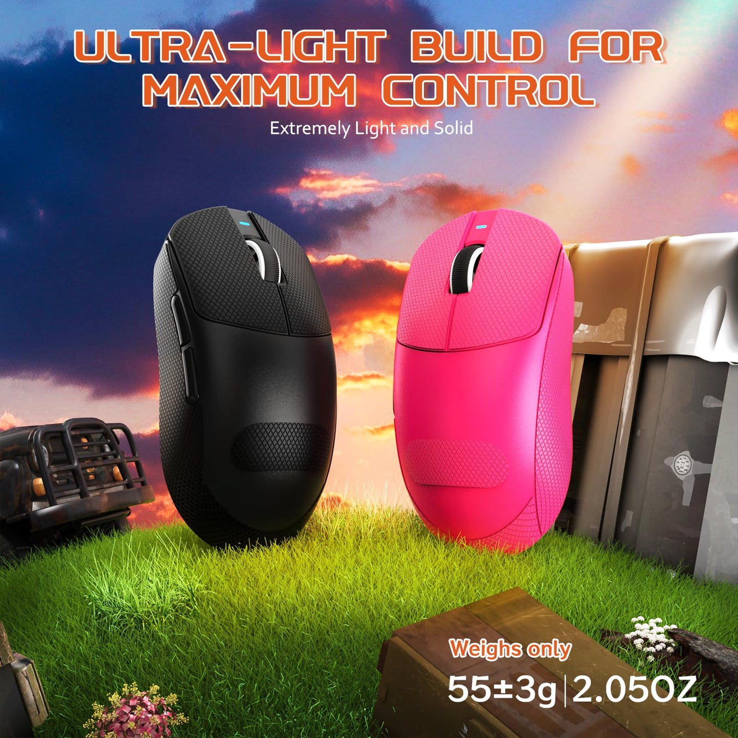 MAMBASNAKE X8 Plus Wireless Gaming Mouse - 55g Lightweight, 40K DPI, Ergonomic Design, Black with Tape, Triple Mode, 150h Battery Life