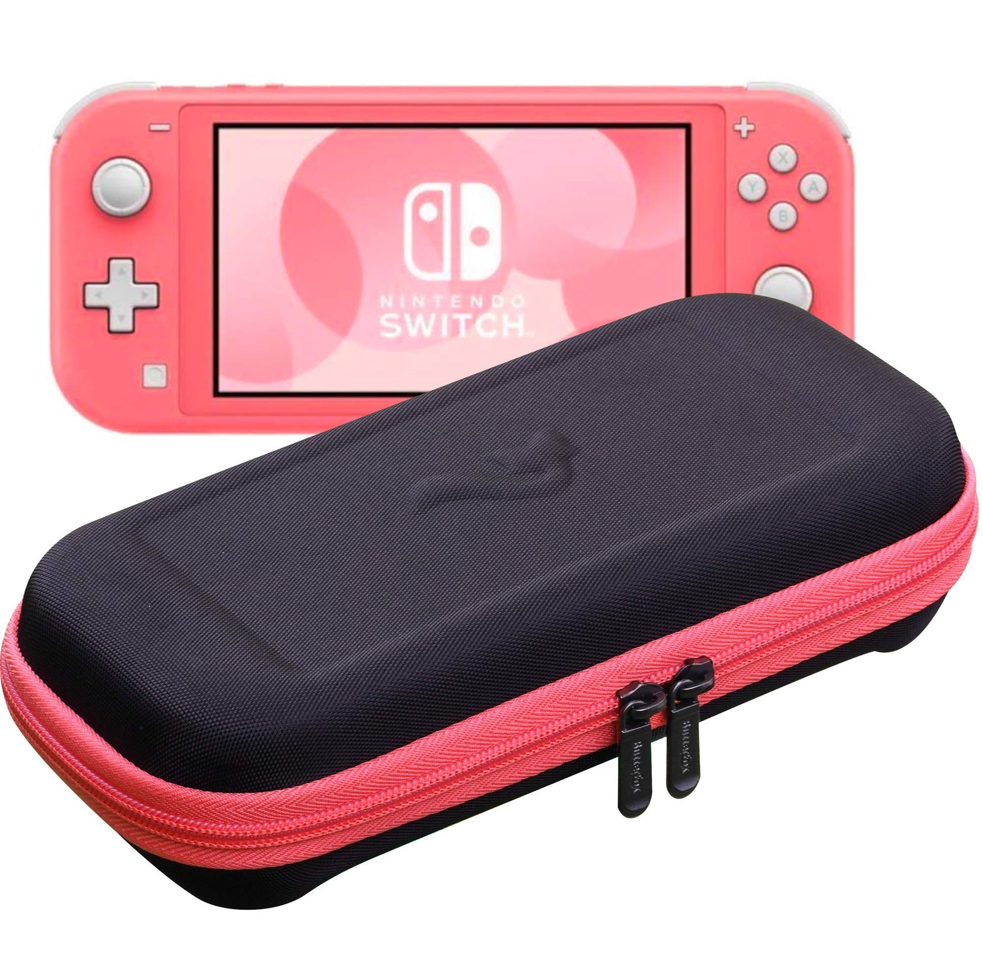 ButterFox Slim Carrying Case for Nintendo Switch Lite with 19 Game and 2 Micro SD Card Holders  Storage for Switch Lite Accessories (Coral Pink/Black)