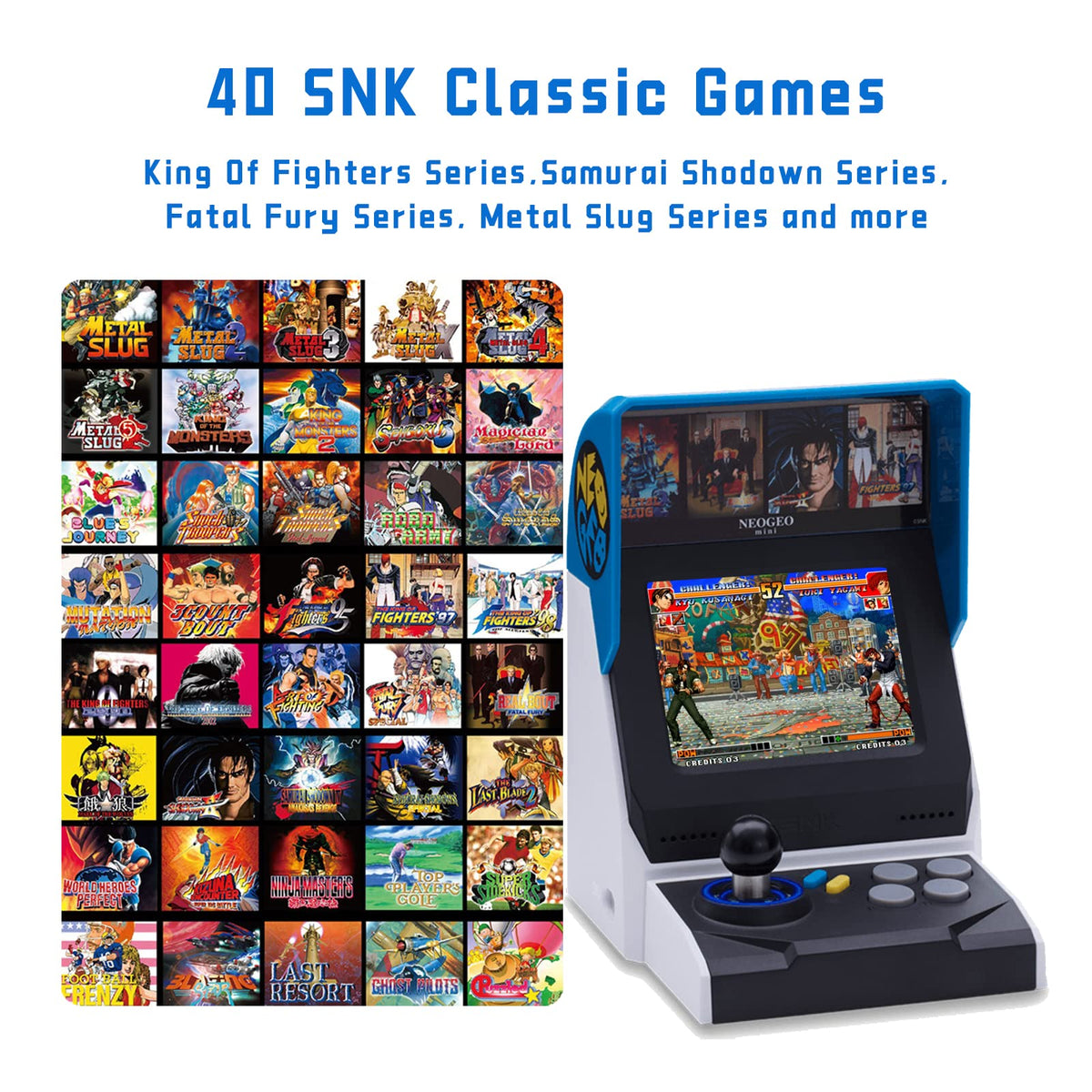 UNICO NEOGEO Mini Arcade - 40 Classic SNK Games, 3.5” LCD Screen, HDMI, 2 Gamepad Ports, International Version