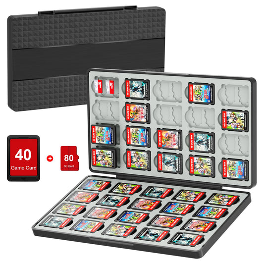 BRIBAT Switch Game Case for Nintendo Switch 2/Switch/OLED/Lite  Magnetic Switch-2 Game Case Holder with 40 refill unit & 80 Micro SD Card sections  Portable Tpartyl Switch-Game-Card Gift Organizer Box