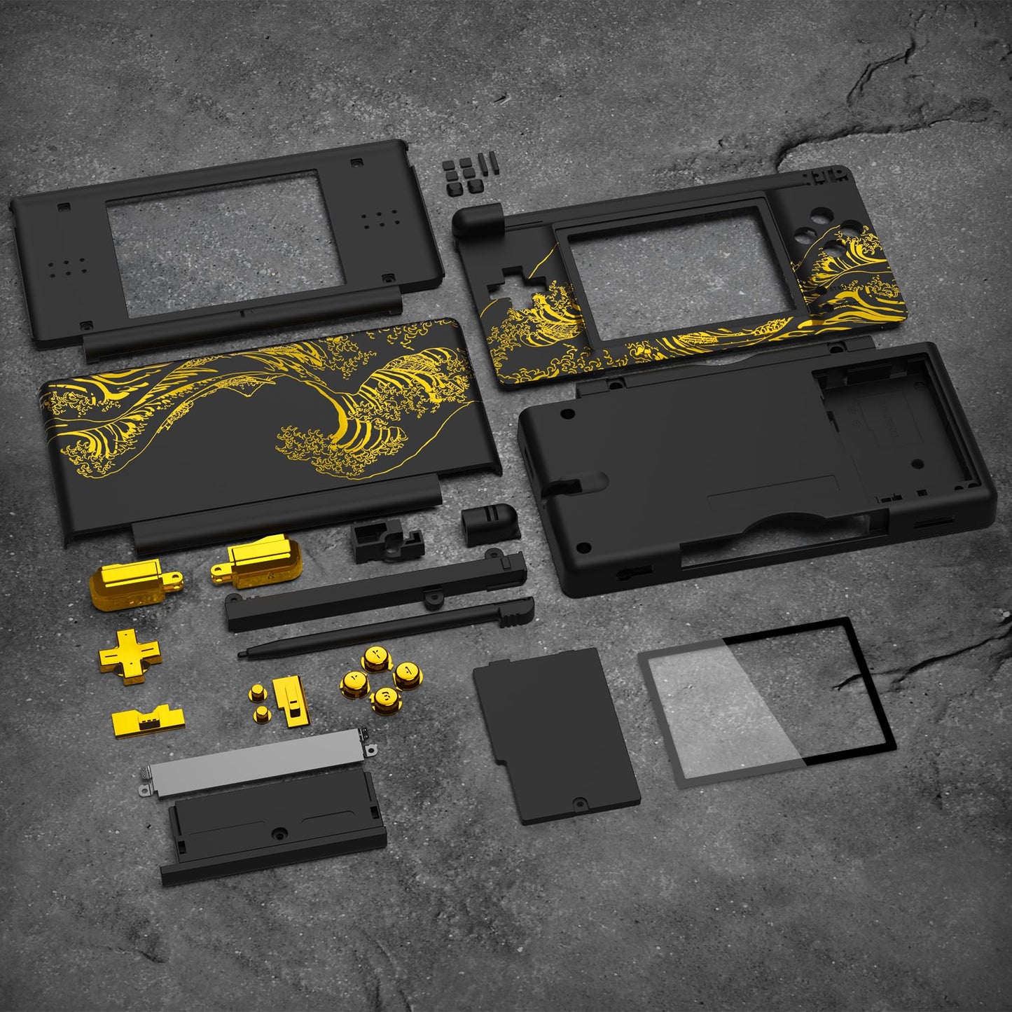 eXtremeRate Nintendo DS Lite Full Housing Shell Case - Great Golden Wave Off Kanagawa Design, Includes Buttons & Screen Lens
