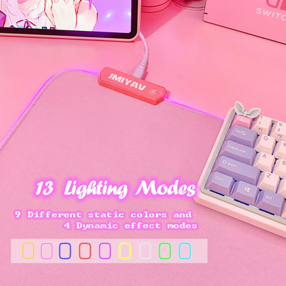 JMIYAV Pink RGB Gaming Mouse Pad - 31.5x12 Inch Extended LED Light Up Desk Pad with Non-Slip Rubber Base for PC Gaming Setup