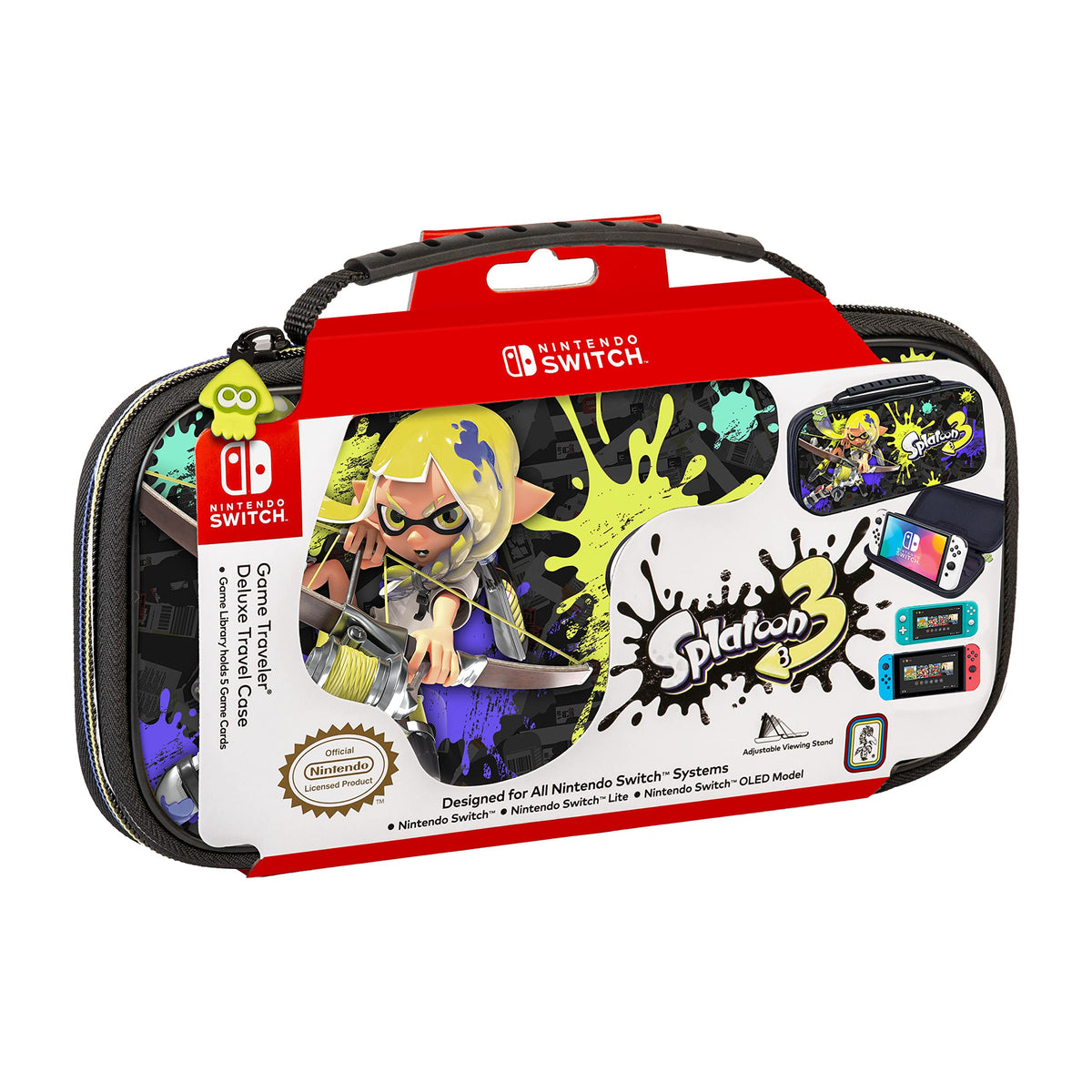 Game Tpartyler Splatoon 3 Nintendo Switch Case - Switch OLED Case for Switch OLED  Switch & Switch Lite  Adjustable Viewing Stand & Game Storage  Deluxe Handle  Licensed Nintendo Switch game case
