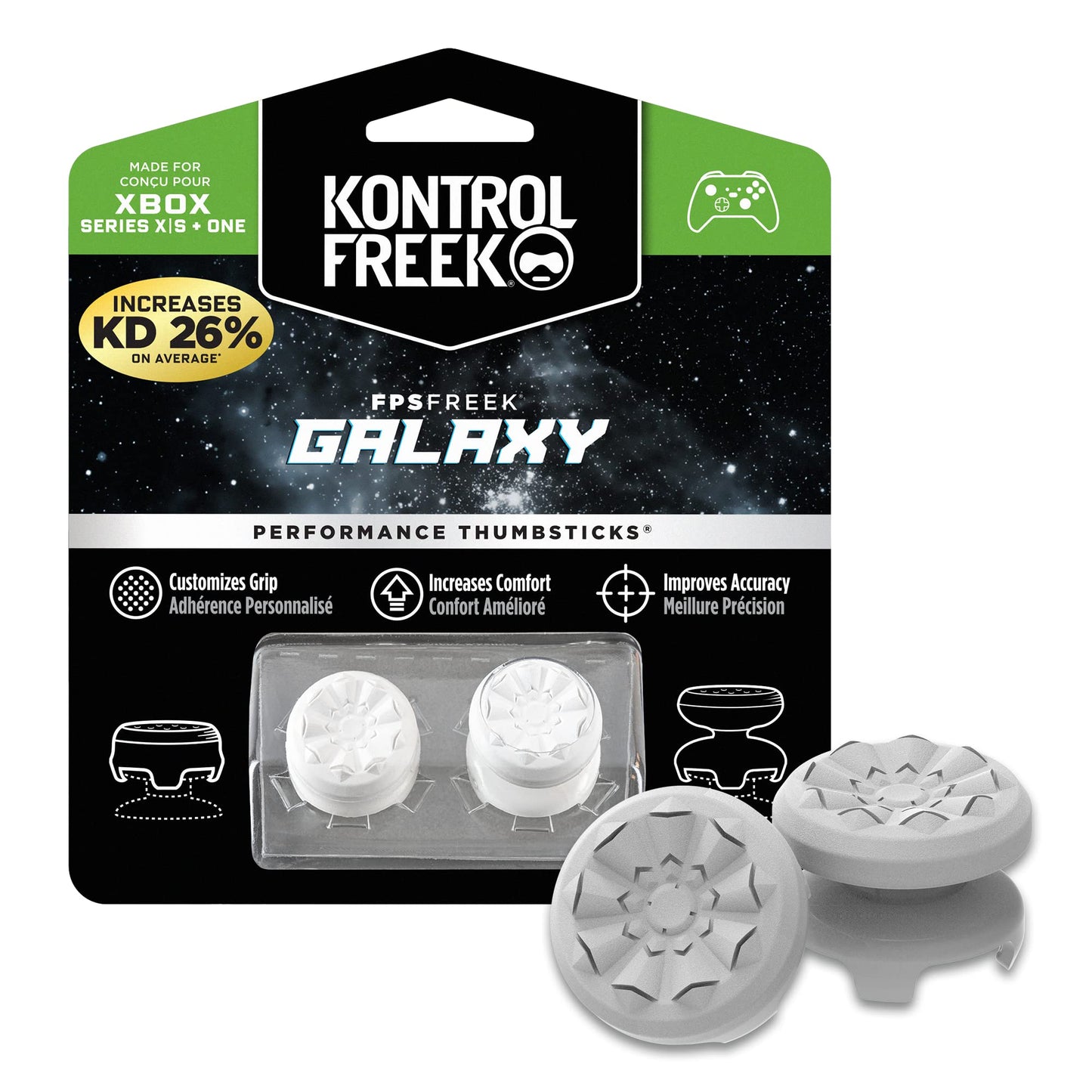 KontrolFreek FPS Freek Galaxy White Thumbsticks for Xbox One/Series X - 1 High-Rise, 1 Mid-Rise, White, Model 2807-XB1 W/W
