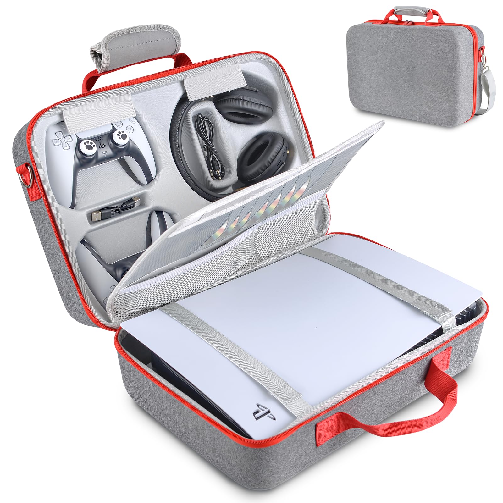 MOCADIA PS5 Travel Case - Hard Shell Carrying Bag for Console, Controllers & Accessories - Grey, Model Ps5-case-01