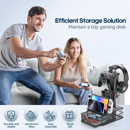 KDD Headphone Stand with Drawer - Aluminum Earphone Holder, Cable Organizer, Black