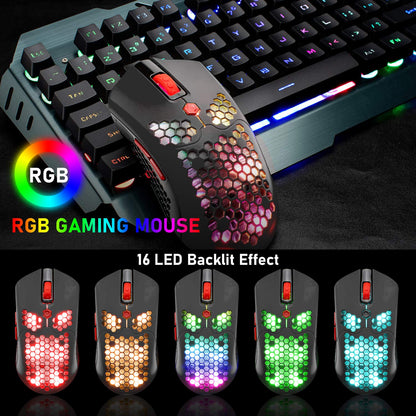 ZIYOU LANG Wired/Wireless Gaming Mouse - 16 RGB Backlit, 12000 DPI, 7 Programmable Buttons, Rechargeable, Lightweight Honeycomb - Black Red