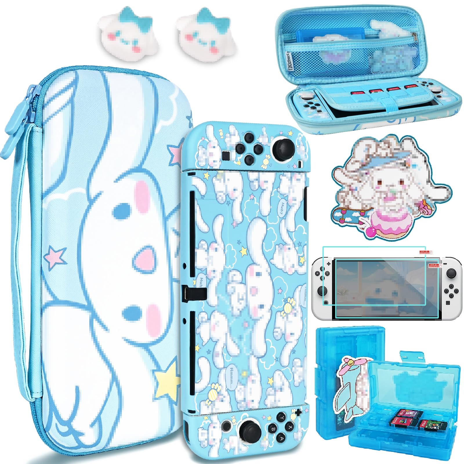 TIKOdirect Carrying Case for Switch OLED  Cute Portable Travel Bag in Newest Updated Design of Blue Interior with Soft Protective Case  Screen Protectors and Thumb Grip caps  Blue