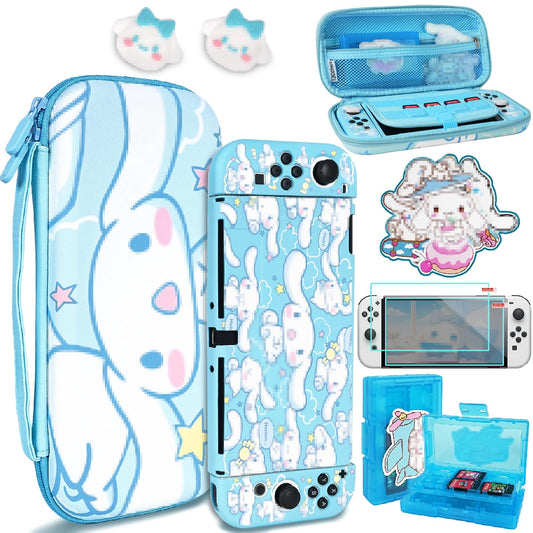 TIKOdirect Carrying Case for Switch OLED  Cute Portable Travel Bag in Newest Updated Design of Blue Interior with Soft Protective Case  Screen Protectors and Thumb Grip caps  Blue