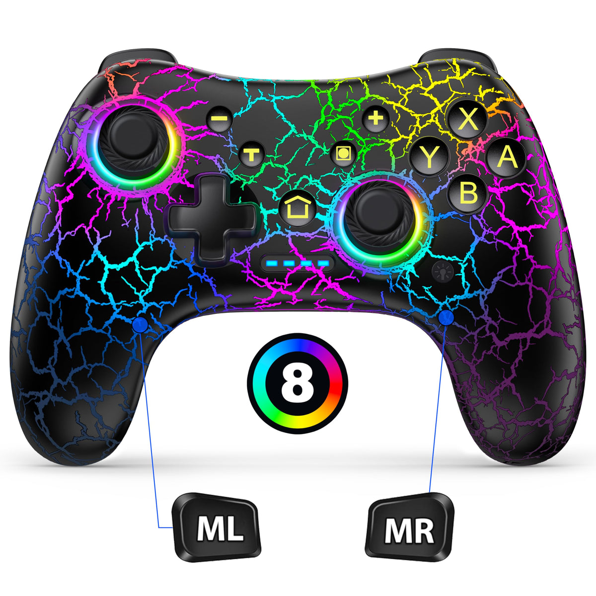 Gammeefy Hall Effect Switch Controller for Nintendo Switch/Lite/OLED  Wireless Switch Pro Controller Compatible with PC/Android/iOS  9 Color Adjustable LED Switch Remote with App & Programmable