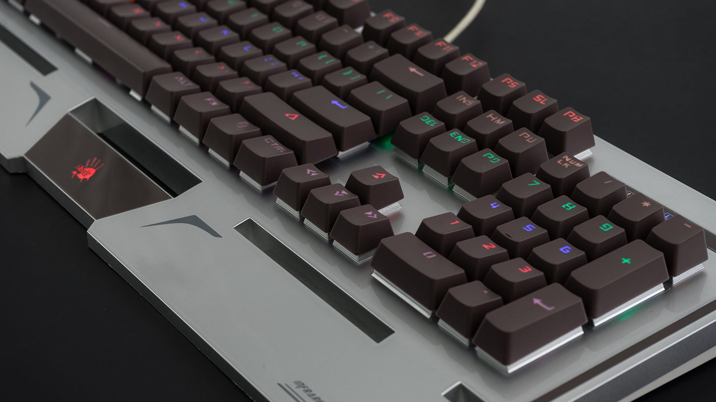 Bloody B740A Wired Optical Gaming Keyboard - Ergonomic Wrist Rest, LED Backlit, Water Resistant, Black Switches, Silver