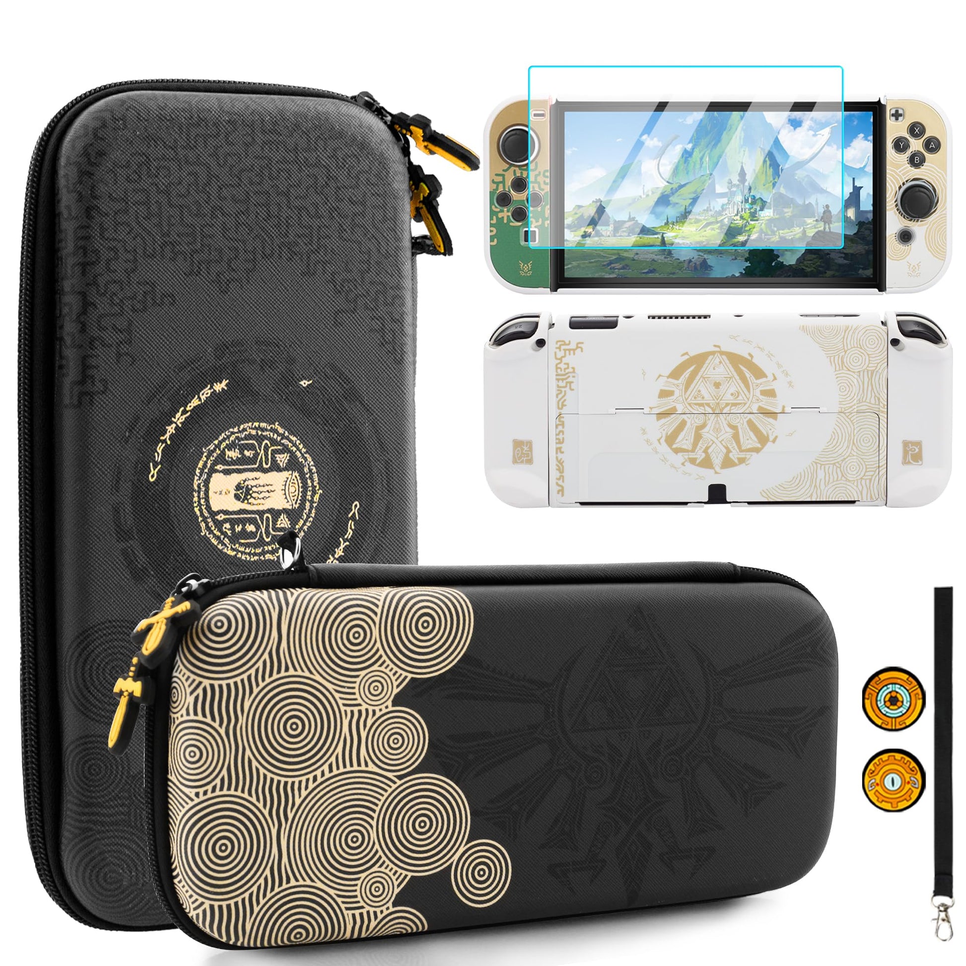 HYPERCASE Black Carrying Case for Nintendo Switch OLED  Accessories Kit of Zelda with Portable Switch OLED Console Storage Bag  Protective Skin Cover  HD Screen Protector  2 Thumb Caps & Wrist Strap