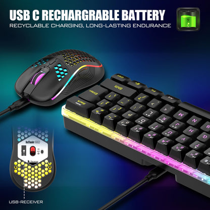 RedThunder 60% Wireless Gaming Keyboard & Mouse Combo, Rechargeable, RGB, Ergonomic, Black, Model K62