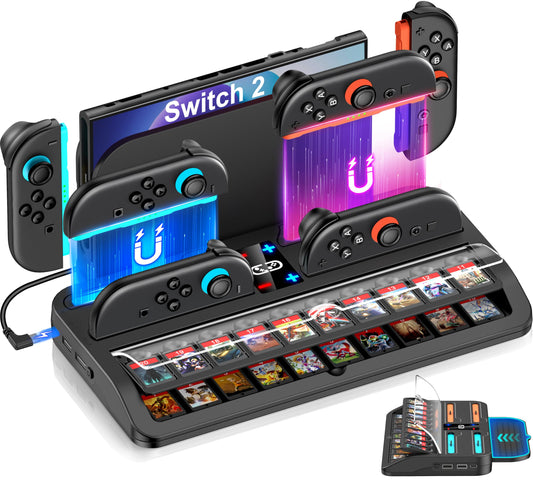 Switch 2 Storage Dock for Nintendo Switch 2 Controllers&Console  [20 Game Card sections] All-in-one Joy-Con 2 Charging Docks  Controller Organizer Station Accessories for Family&Friends  Multiplayer