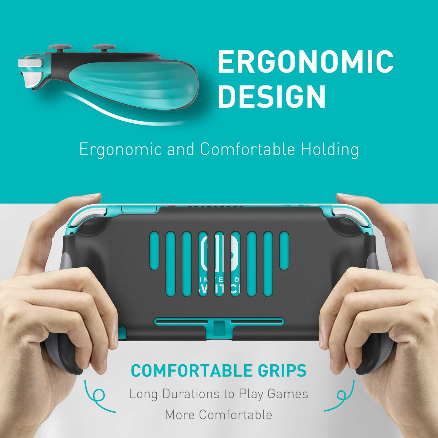 JUSPRO Grip for Nintendo Switch Lite - Ergonomic Black Protective Case, Model US-NSLGPRlite-01, Compatible Accessories