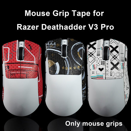 Hokeyio Grip Tape for Razer Deathadder V3 Pro - Anti-Slip, Soft Leather, Printsteam White, Pre-Cut, 0.5mm