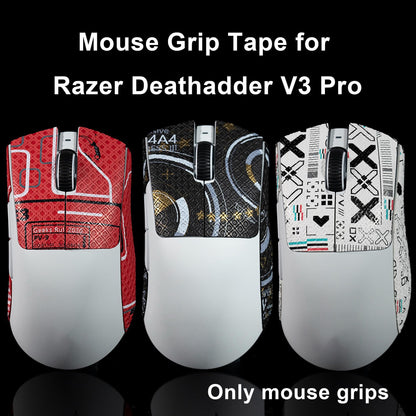 Hokeyio Grip Tape for Razer Deathadder V3 Pro - Anti-Slip, Soft Leather, 0.5mm, Printsteam Red, Model AA0244