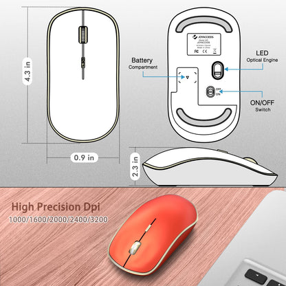 JOYACCESS Wireless Gaming Mouse, 2.4G Silent, Slim Portable USB, Model M1B, Orange Red
