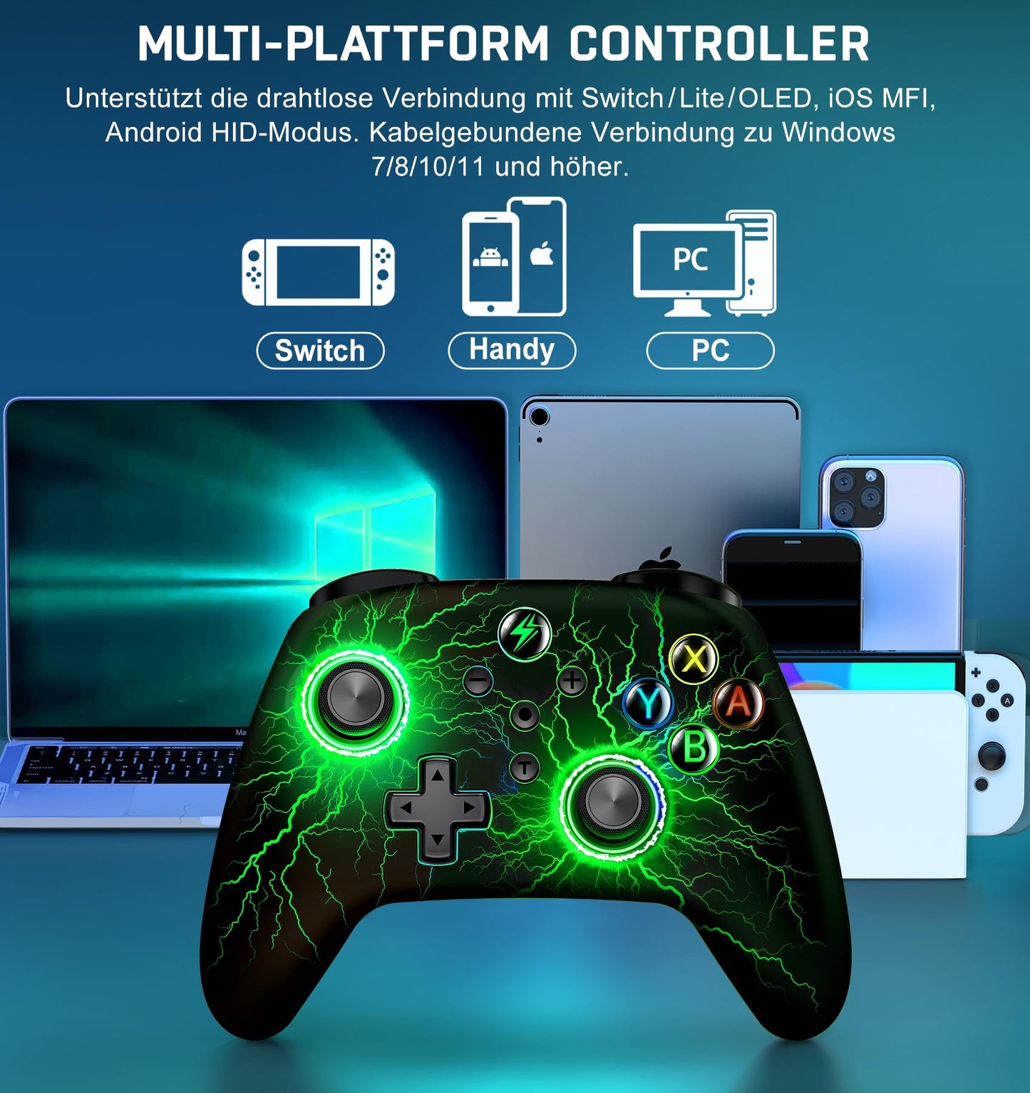 AXYBCOOL Wireless Switch Controller - Motion Control, Vibration, Turbo - Lightning Size, Black-Colorful, Model B01