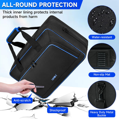 LEFOR·Z PS5 Carrying Case - 17 Pockets Travel Storage Bag, Thick Padding, Black/Blue