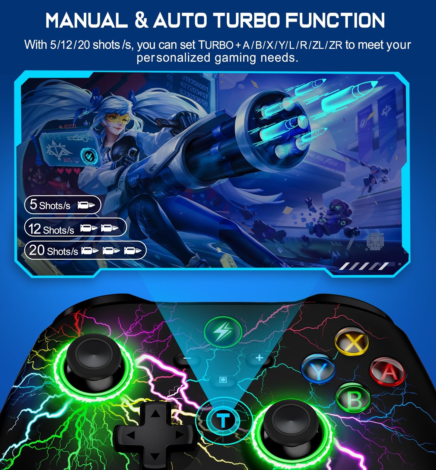 Svetaecho Wireless Switch Pro Controller - LED RGB, Compatible with Nintendo Switch/Lite/OLED, Red-Light Up, Model BLITZ