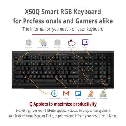Das Keyboard X50Q RGB Mechanical Keyboard - Soft Tactile Switch, Aluminum, 104 Keys, Black, Model DKGKX50P0GZS0USX