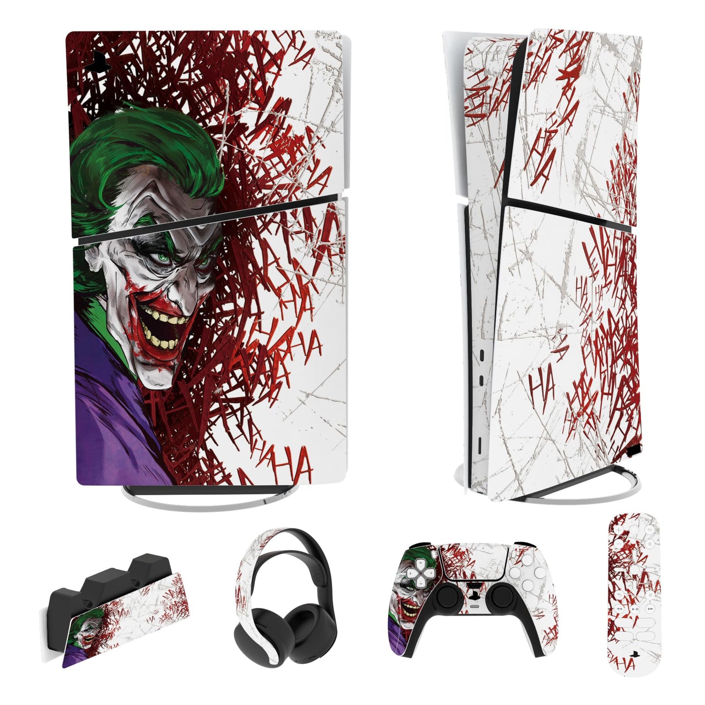 PlayVital Full Set Skin Sticker for ps5 Slim Console Digital Edition (The New Smaller Design)  Vinyl Skin Decal Cover for ps5 Controller & Headset & Charging Station & Media Remote - Clown Hahaha