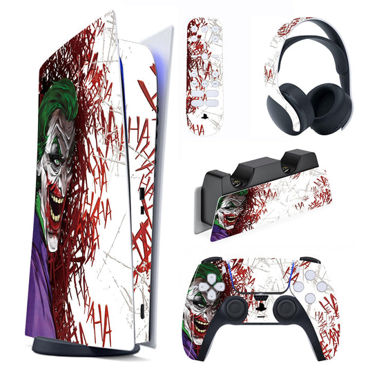 PlayVital Full Set Skin Decal for ps5 Console Digital Edition  Sticker Vinyl Decal Cover for ps5 Controller & Charging Station & Headset & Media Remote - Clown Hahaha