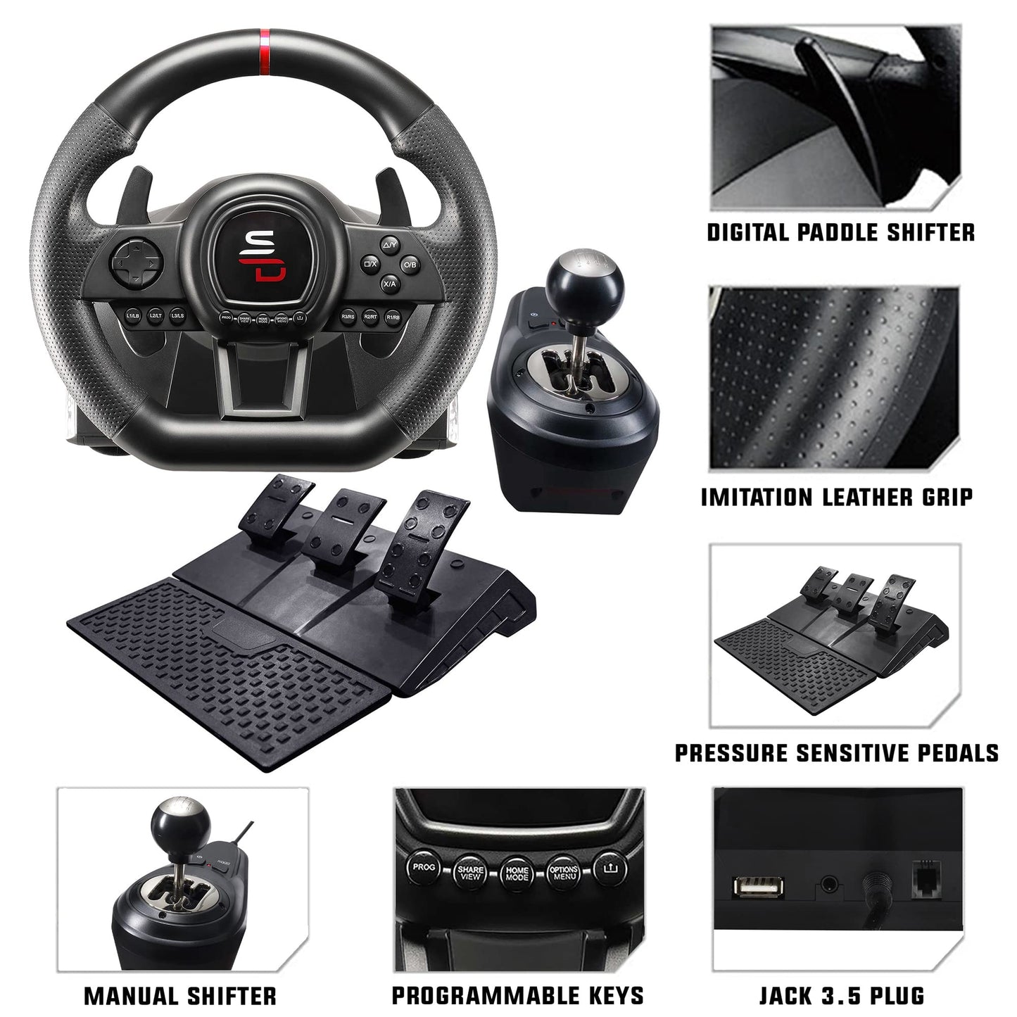 SUBSONIC Superdrive GS650-X Racing Wheel with Manual Shifter & 3 Pedals for Xbox Series X/S, PS4, Xbox One - Black & Silver