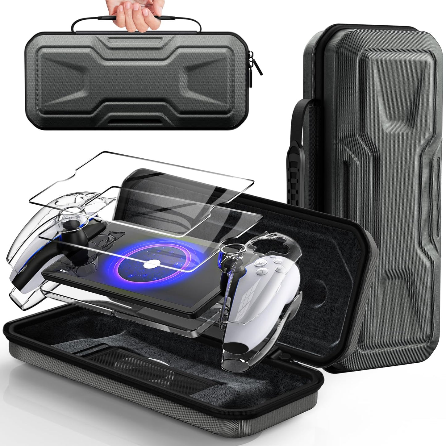FYOUNG 3 in 1 Accessories Bundle for Playstation Portal  Carrying Case & Hard PC Clear Cover Case with Tempered Glass Screen Protector  Protective Case & Hard Shell Travel Handbag for PS5 Portal