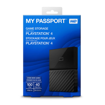 WD My Passport Game Storage 4TB for PS4 - USB 3.0 - Black - Model WDBZGE0040BBK-NESN