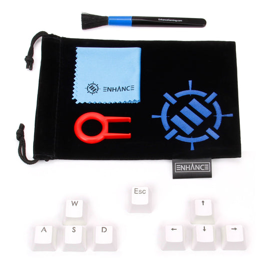 ENHANCE PBT Keycaps Set - Doubleshot Blue Key Caps for Gaming Keyboard - Compatible with Mechanical Switches - Includes Keycap Puller & Brush