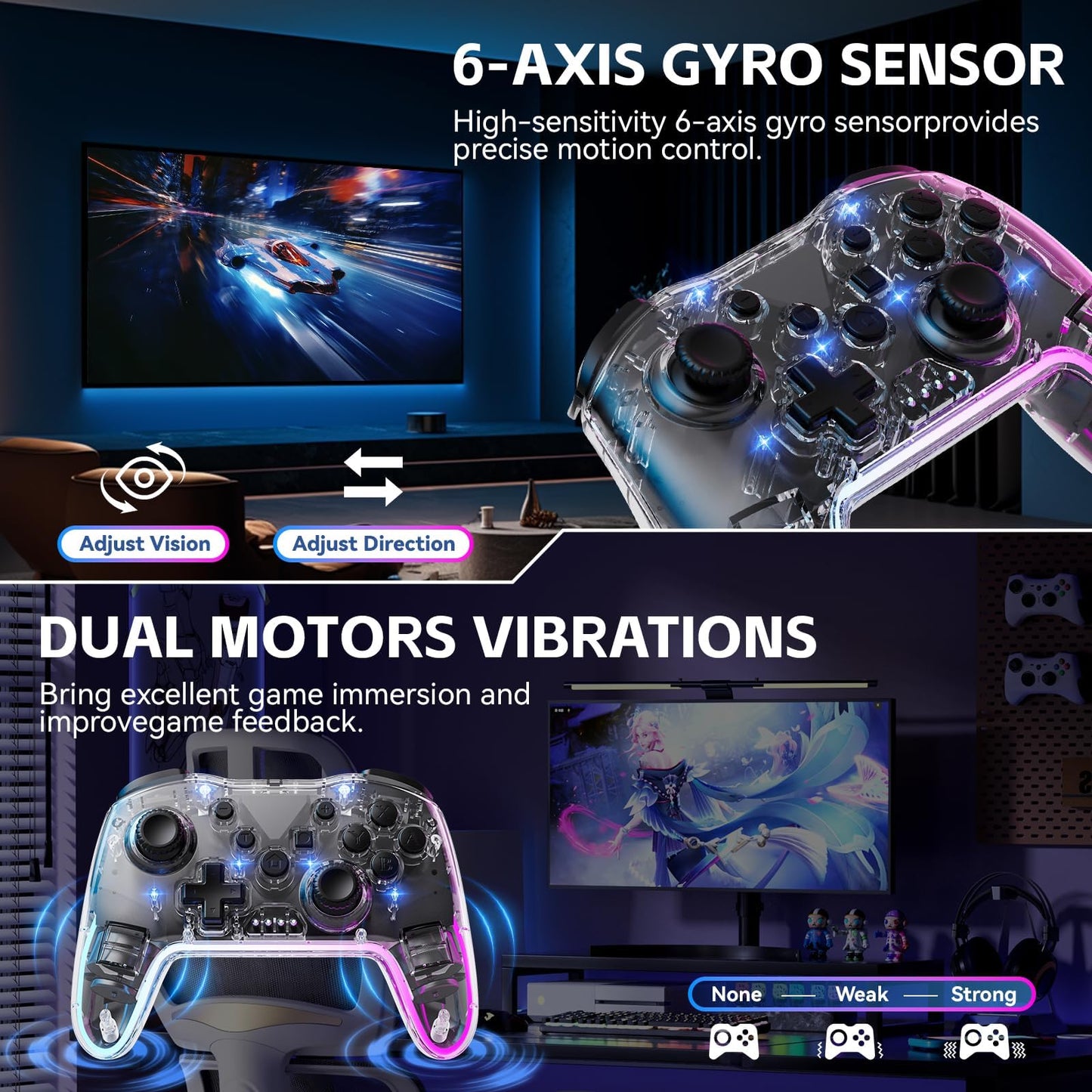 Comdigio Wireless Switch Controller - Ergonomic Gamepad with Joystick, NFC/Wake-Up, Cyan, Model Comgamepad004