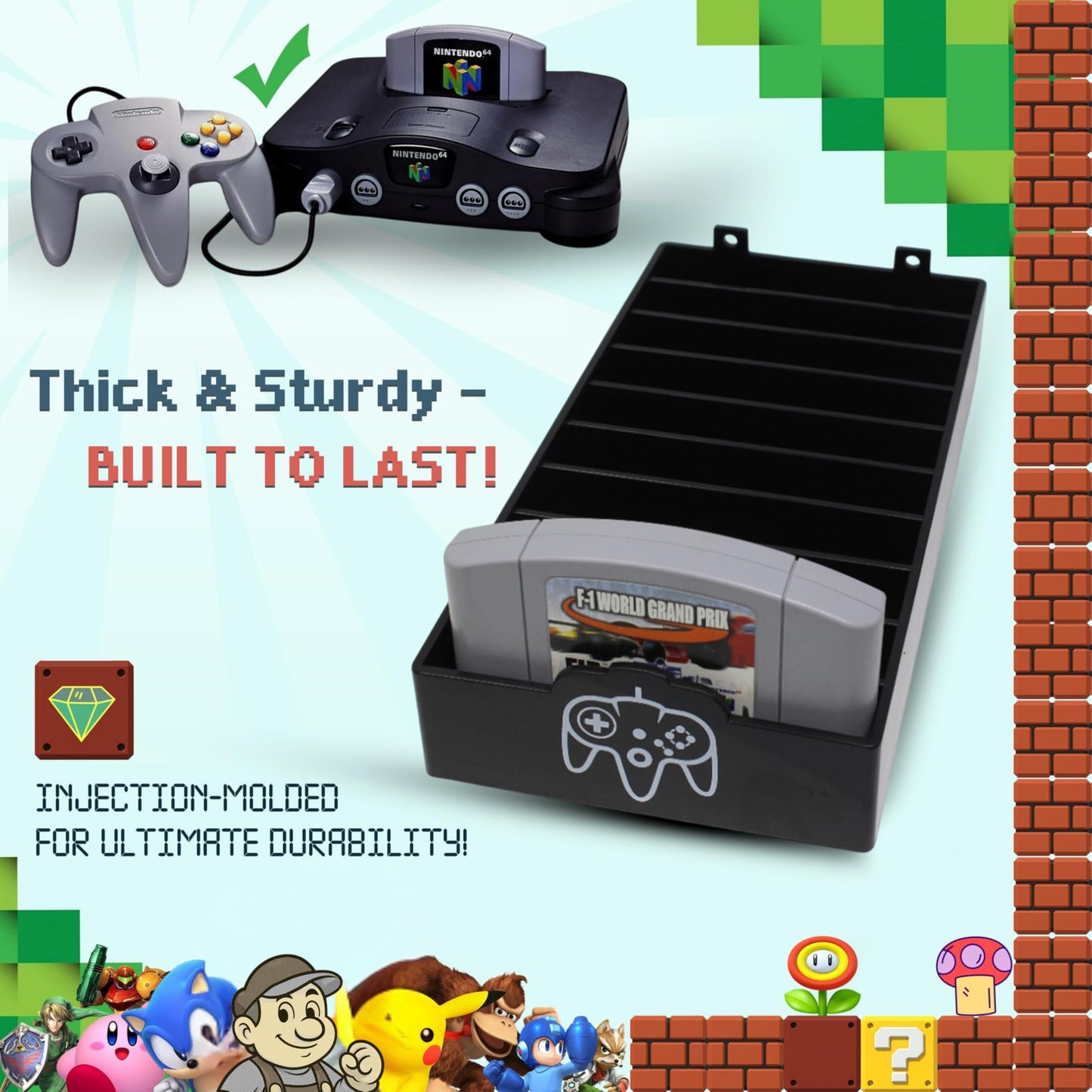 Skywin N64 Game Storage - Stylish 3 Pack Holder for Organizing N64 Cartridges