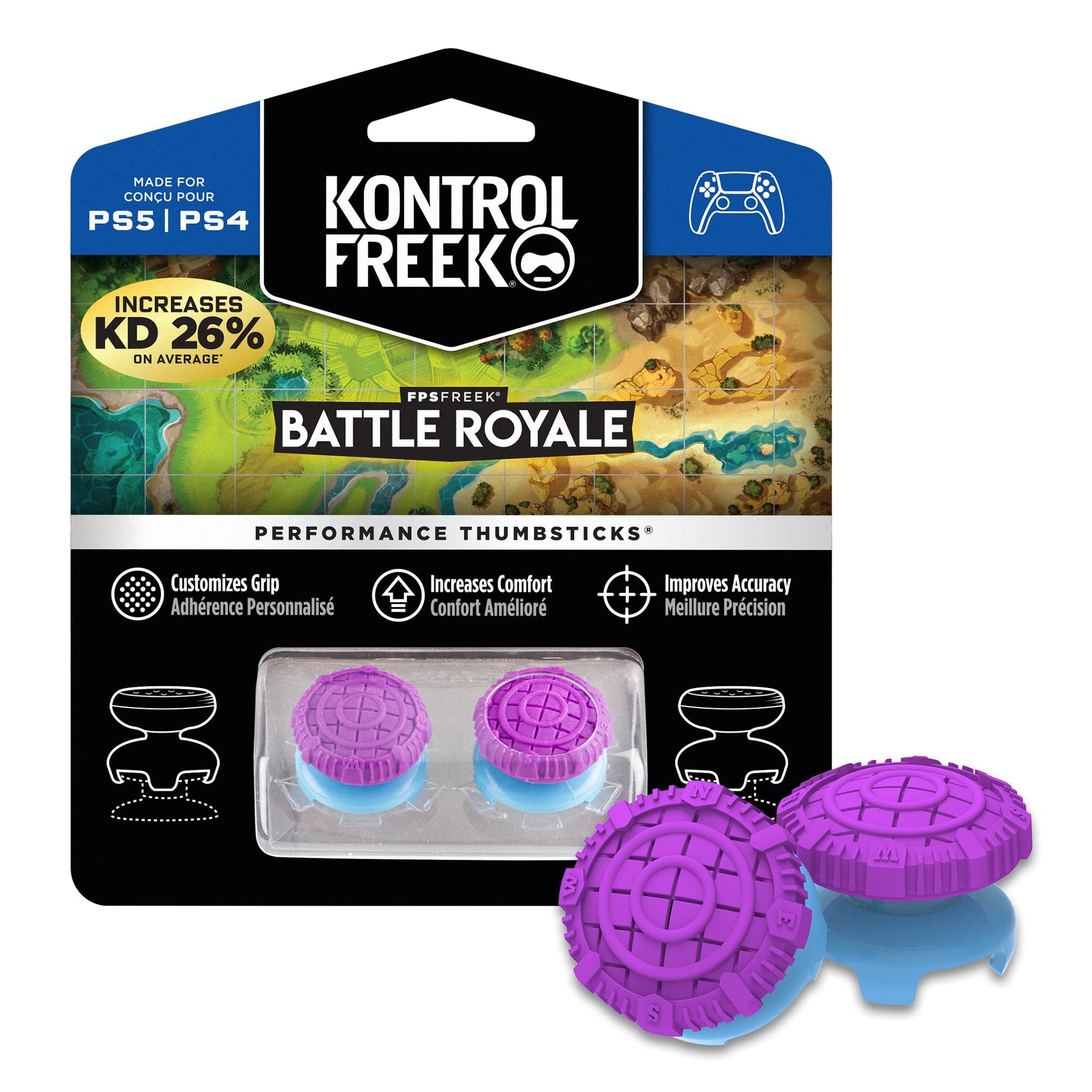 KontrolFreek FPS Freek Battle Royale Thumbsticks for PS4/PS5 - High-Rise Convex, Purple
