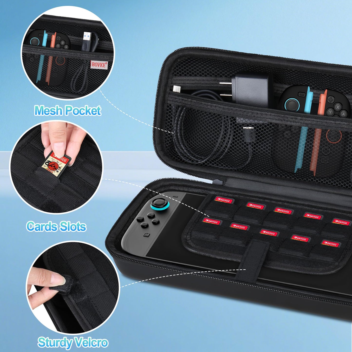 BOVKE Carrying Case for Nintendo Switch 2 - Travel Bag, Extra Space for Accessories, Black, Model V89M2