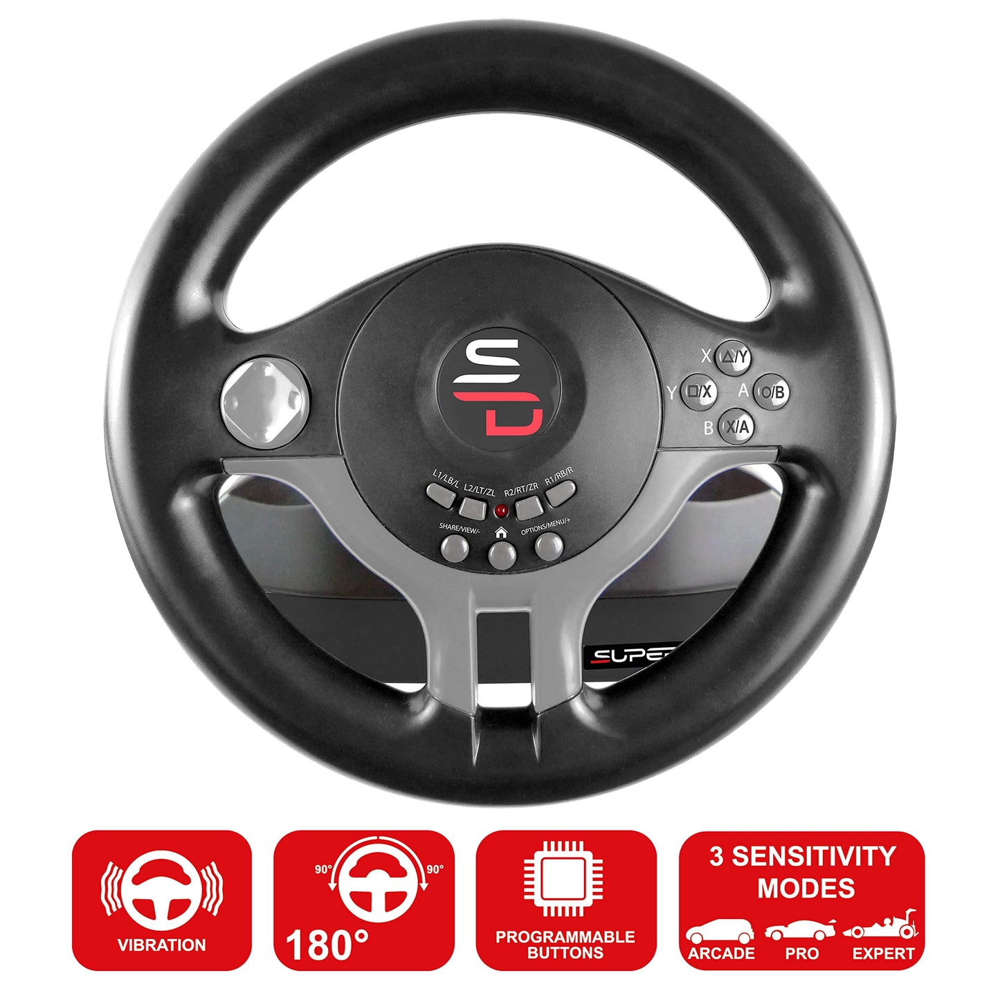 SUBSONIC SV250 Racing Steering Wheel with Pedals & Paddles for Nintendo Switch, PS4, Xbox Series X/S, Xbox One, PC - Black