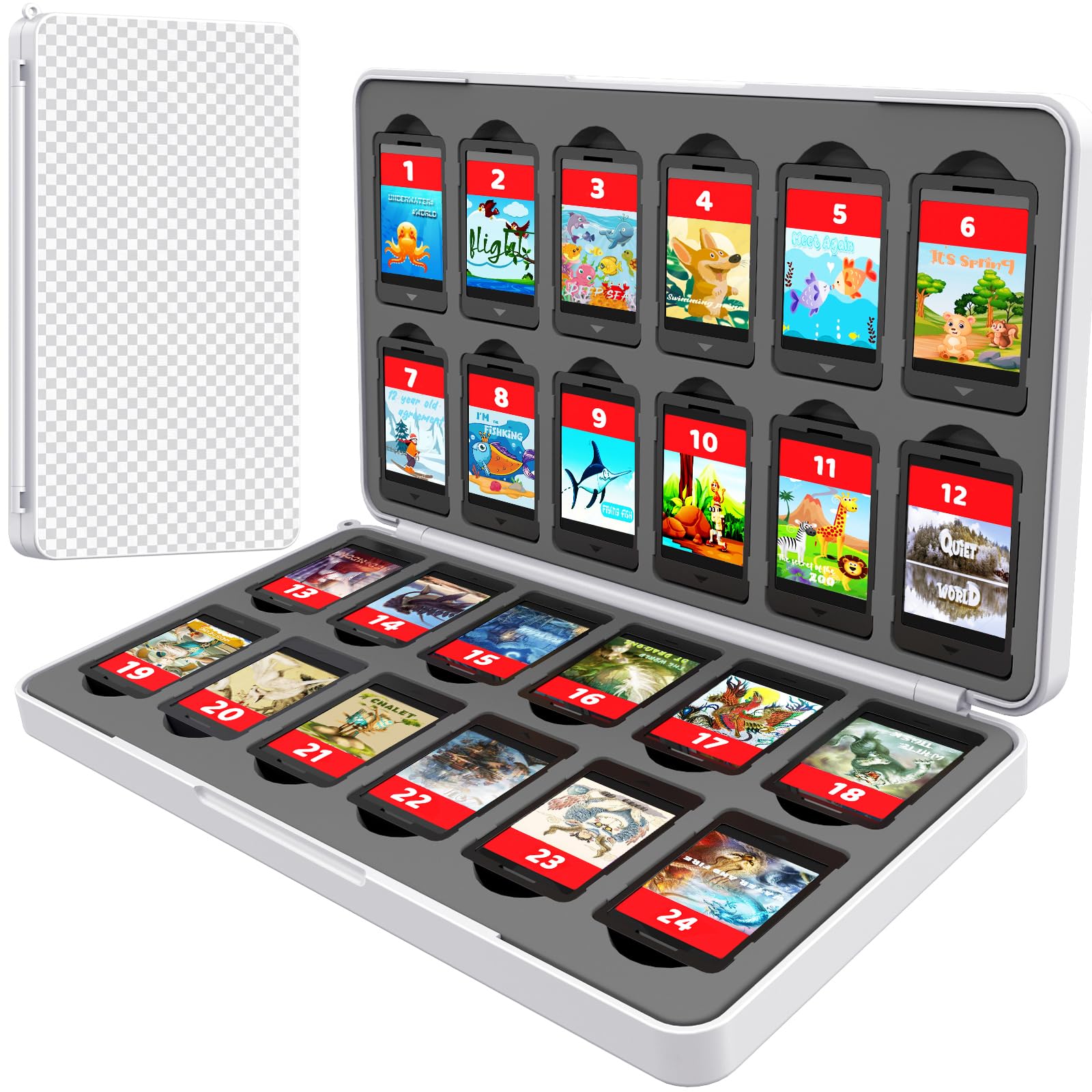 CYKOprotective gear Game Card Case Holder for Nitendo Switch/Switch 2(2025) - Hard Shell refill unit Case with 24 Game sections & 24 Micro SD Card sections  Portable Protective Organizer Tpartyler  Plaid Grey White