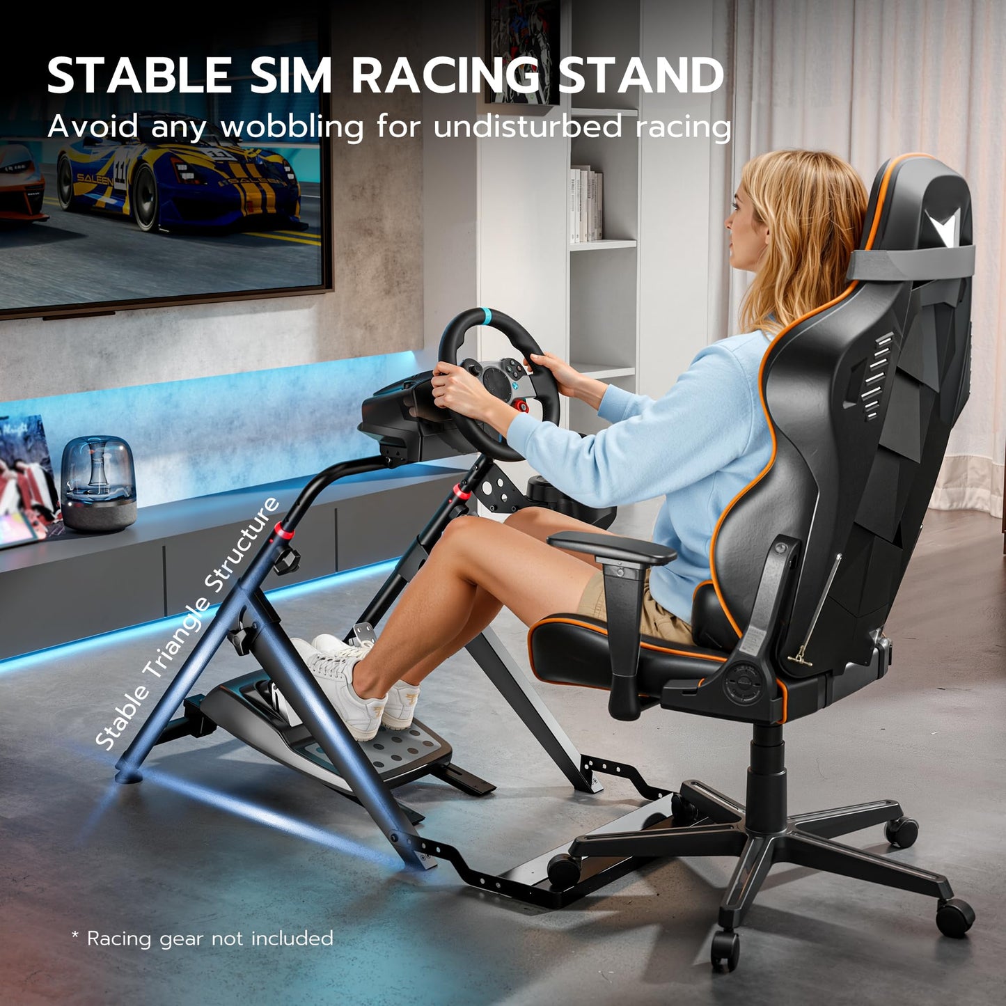 ARES WING Foldable Sim Racing Wheel Stand – Compatible with Fanatec, Thrustmaster, Logitech – Black, GRS1005BK-V2, Chair Fixing Slot