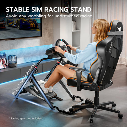 ARES WING Foldable Sim Racing Wheel Stand – Compatible with Fanatec, Thrustmaster, Logitech – Black, GRS1005BK-V2, Chair Fixing Slot