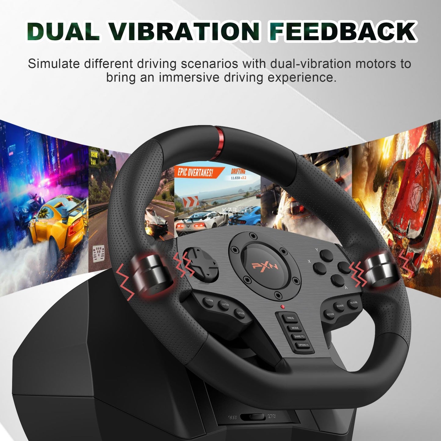 PXN V900 Racing Wheel - 270°/900° Rotation, Black, Gaming Steering Wheel with Pedals for PC, PS4, PS3, Xbox Series X|S, Xbox One