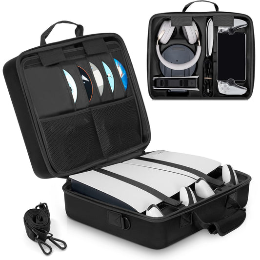 OUUTMEE Hard Shell Carrying Case for PS5 Slim - Black Travel Bag for Console, Games, Headset & Accessories - Model V49-PS5 Slim