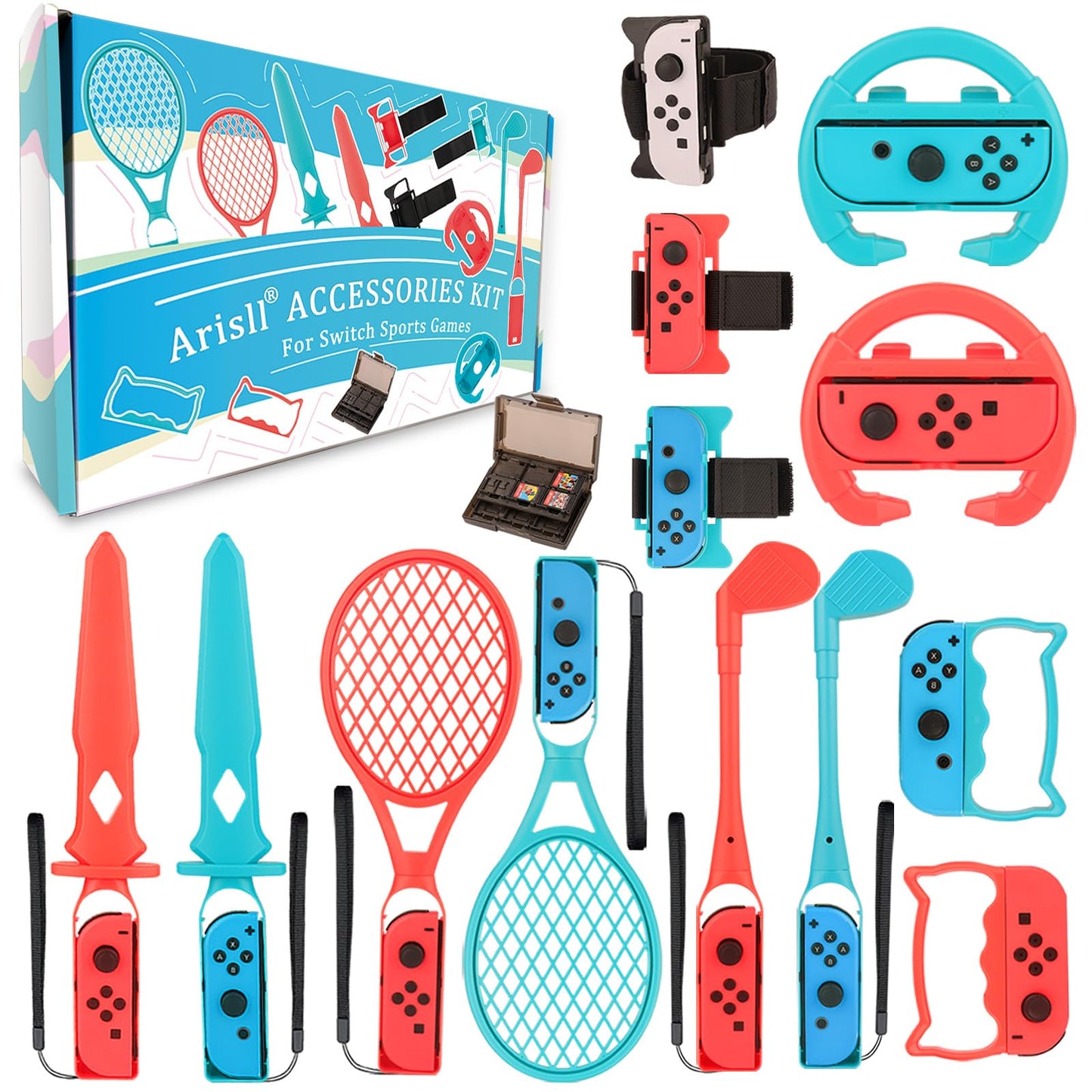 Switch Sports Accessories - Arisll 14 in 1 Switch Sports Accessories Kit for Nintendo Switch Sports Family Accessories Bundle Kit Compatible with Switch/Switch OLED Sports Games
