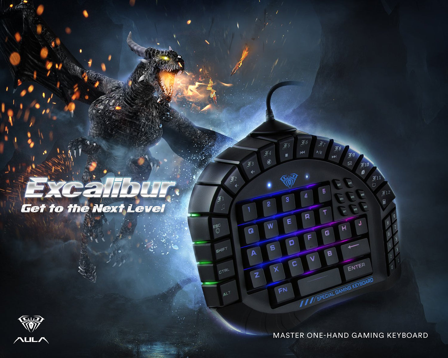 AULA Excalibur One-Handed Mechanical Gaming Keyboard, Blue Switches, RGB Backlit, 9.7 Inch, Model 109R