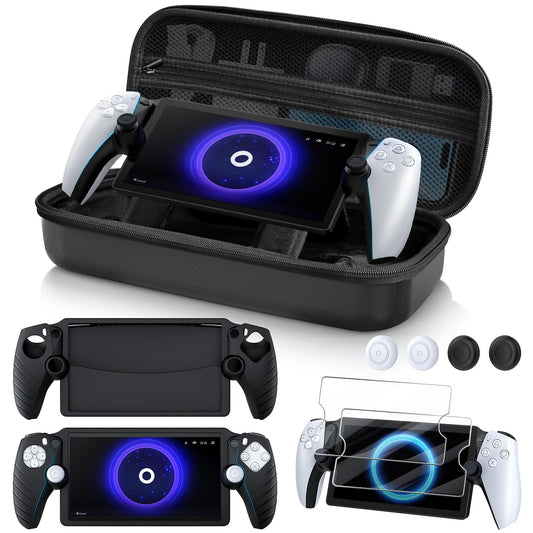 KINWIN 10 in 1 Accessories Bundle Compatible with PlayStation Portal  EVA Carrying Case for PS Portal with Silicone Protective Cover  2 Pack Screen Protectors and 4 Thumb Grips for PS5 Portal Console