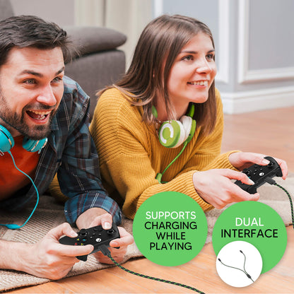 TalkWorks Dual Xbox Controller Charger - 10' Nylon Braided USB C Cable, Charges 2 Devices, Model 4949, 1-Pack